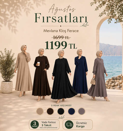 Mevlana kloş ferace yazlık tesettür ferace modeli 1199 TL fiyatıyla Nevmira’da