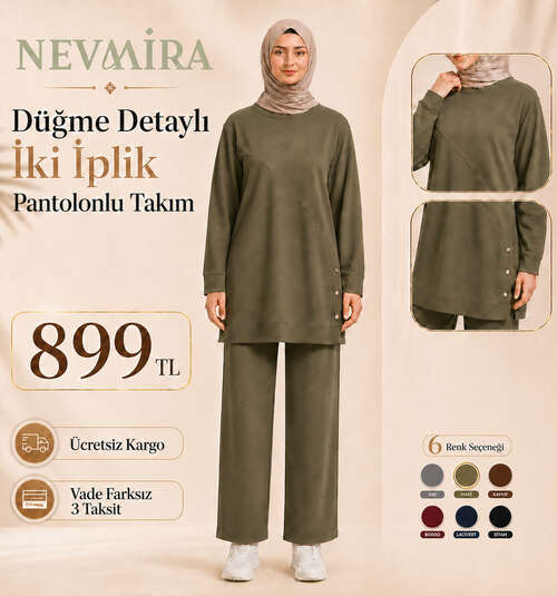 Düğme Detaylı İki İplik Pantolonlu Takım