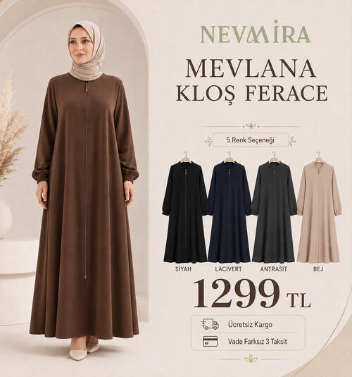 Mevlana kloş ferace yazlık tesettür ferace modeli 1199 TL fiyatıyla Nevmira’da