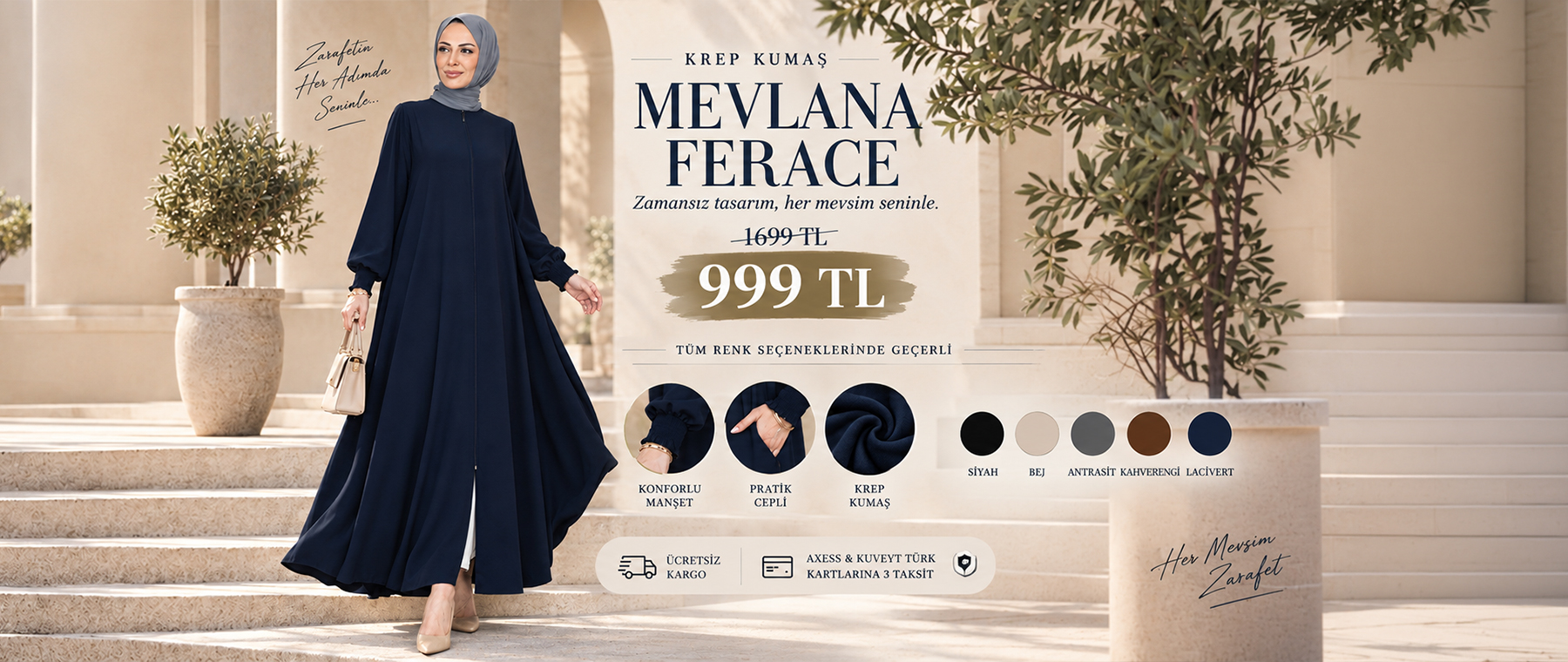 Mevlana Ferace Krep Kumaş