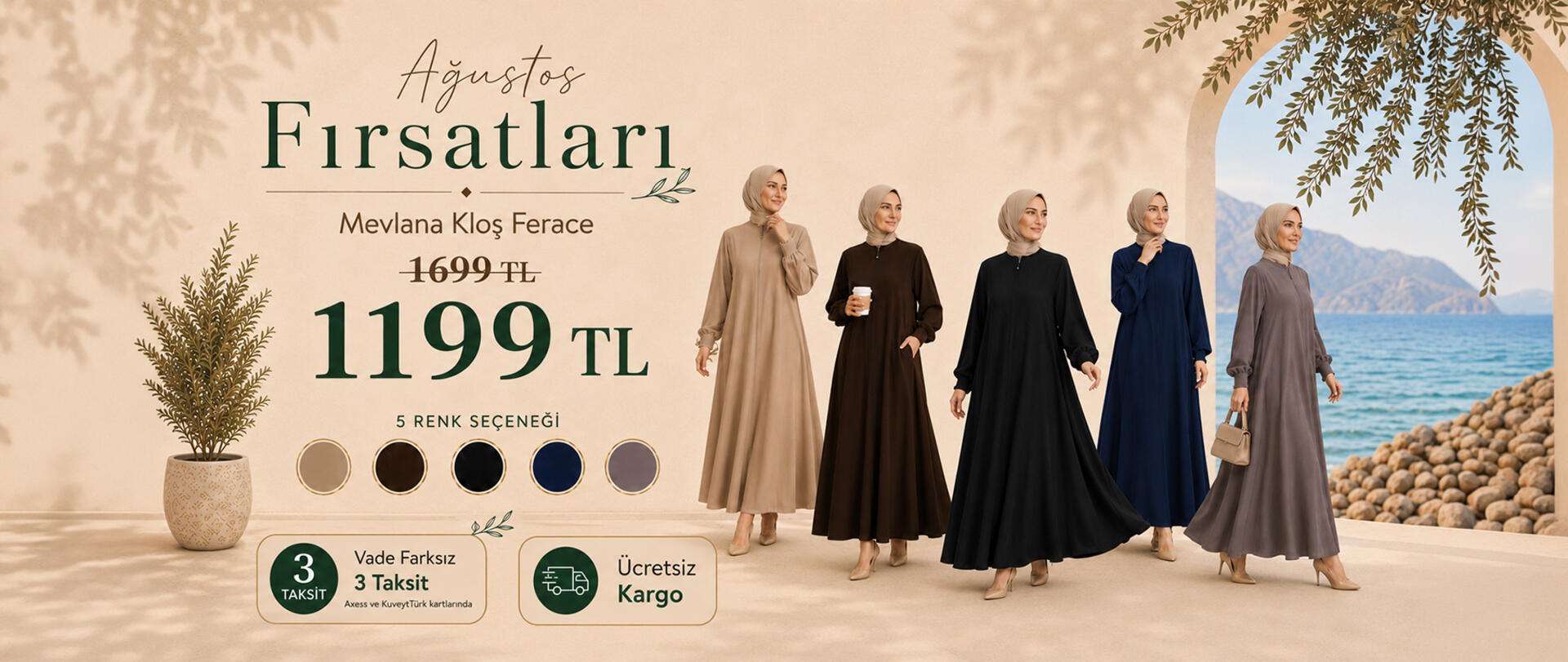 Mevlana kloş ferace yazlık tesettür ferace modeli 1199 TL fiyatıyla Nevmira’da